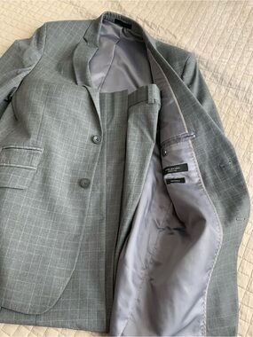 Kids Gray Windowpane Suit Jacket and Trouser Set